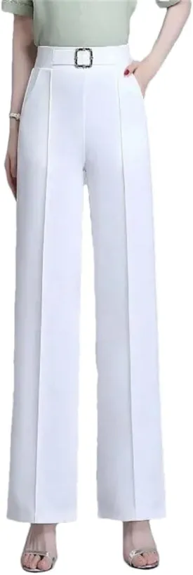 Women's Summer Straight Trousers Pants Streetwear Elastic Waist Wide-Leg Pants
