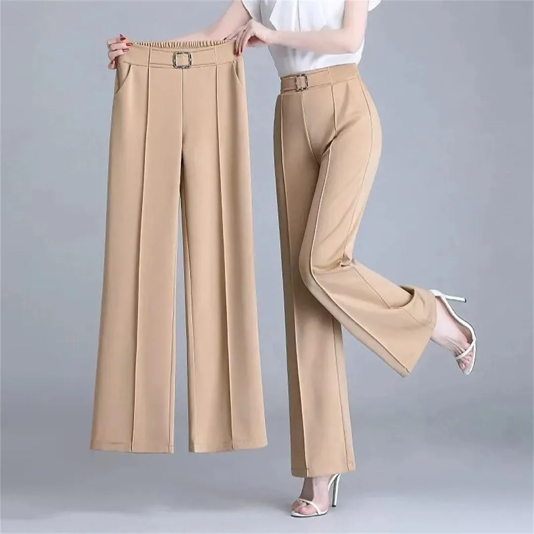 Women's Summer Straight Trousers Pants Streetwear Elastic Waist Wide-Leg Pants